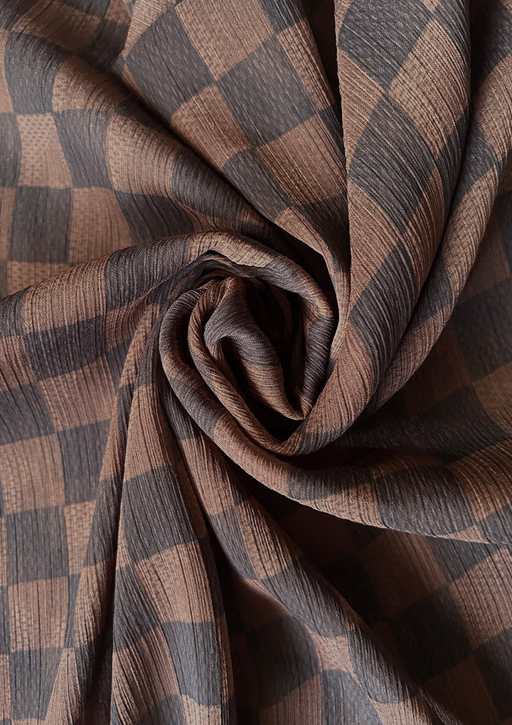 Checkered Brown - Instant Hijab With Inner