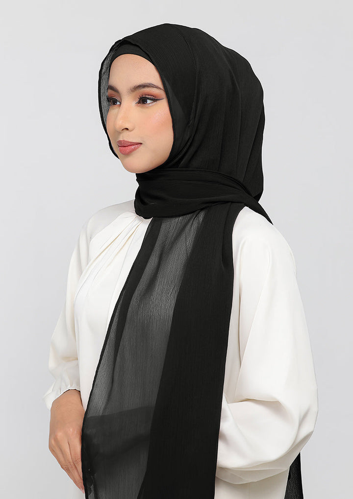 Jet Black - Crepe Chiffon - Instant Hijab With Inner