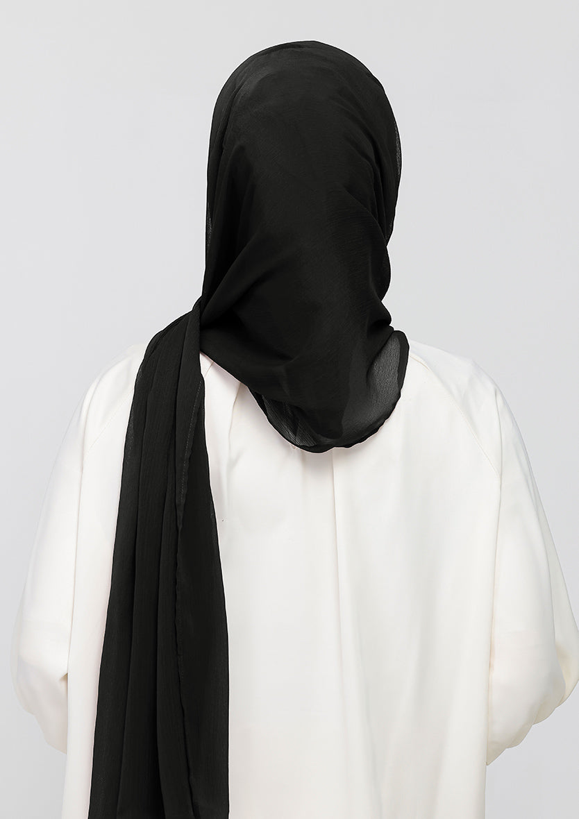 Jet Black - Crepe Chiffon - Instant Hijab With Inner