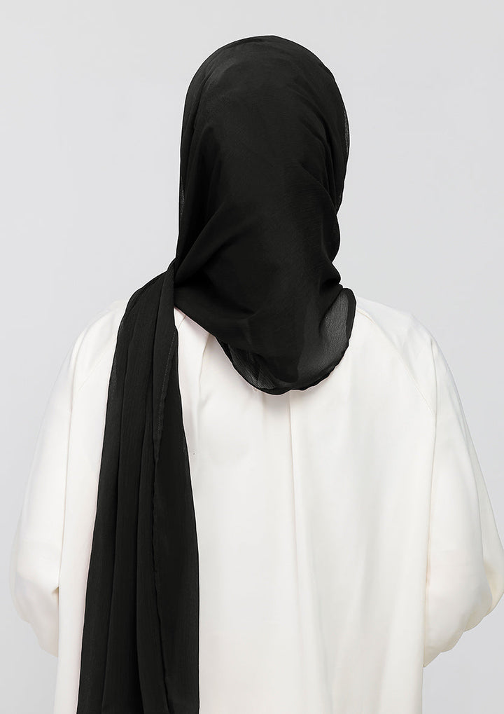 Jet Black - Crepe Chiffon - Instant Hijab With Inner