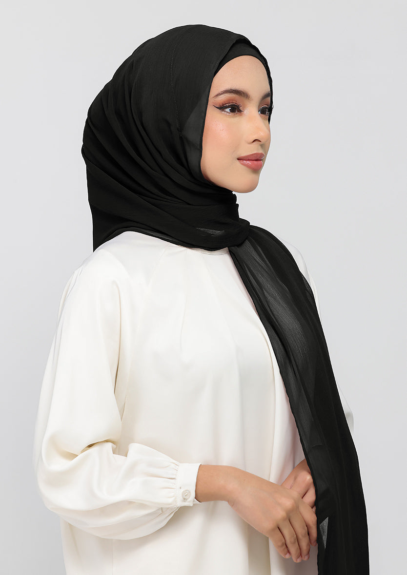Jet Black - Crepe Chiffon - Instant Hijab With Inner