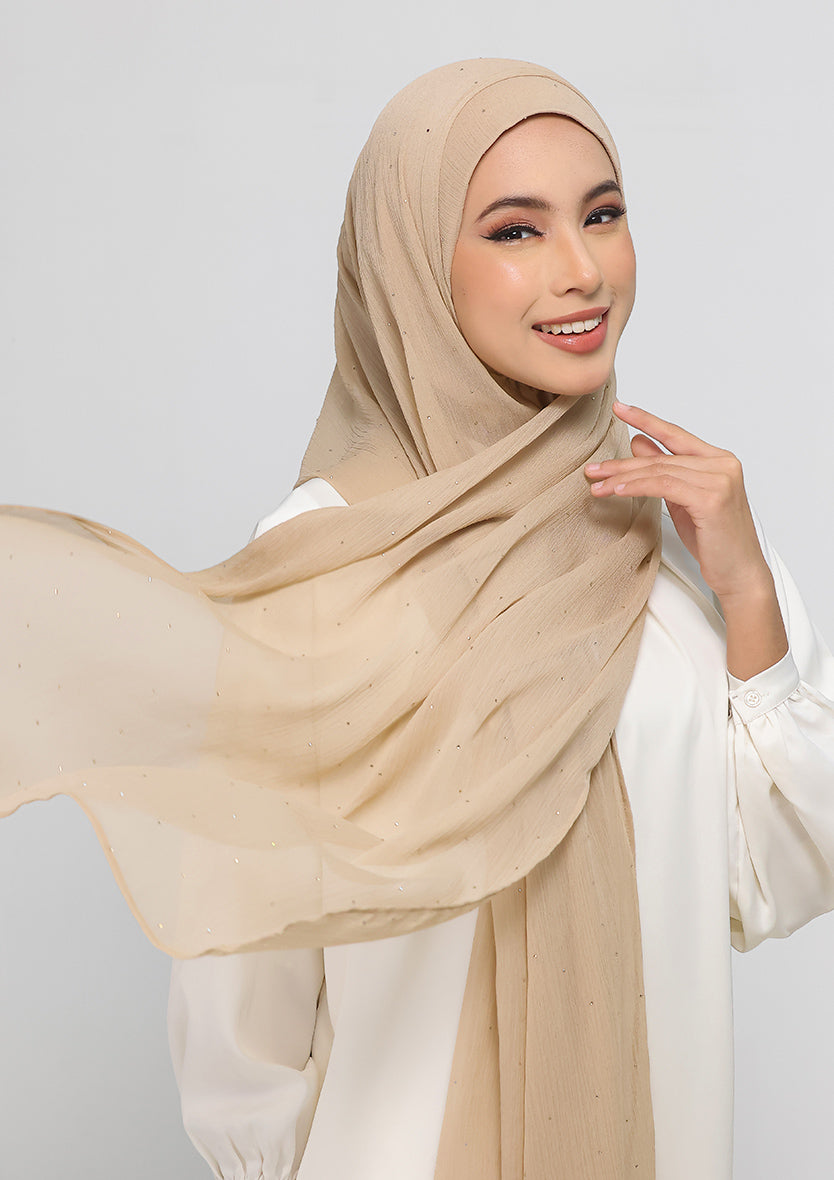 Neutral Beige Crystals - Crinkled Chiffon