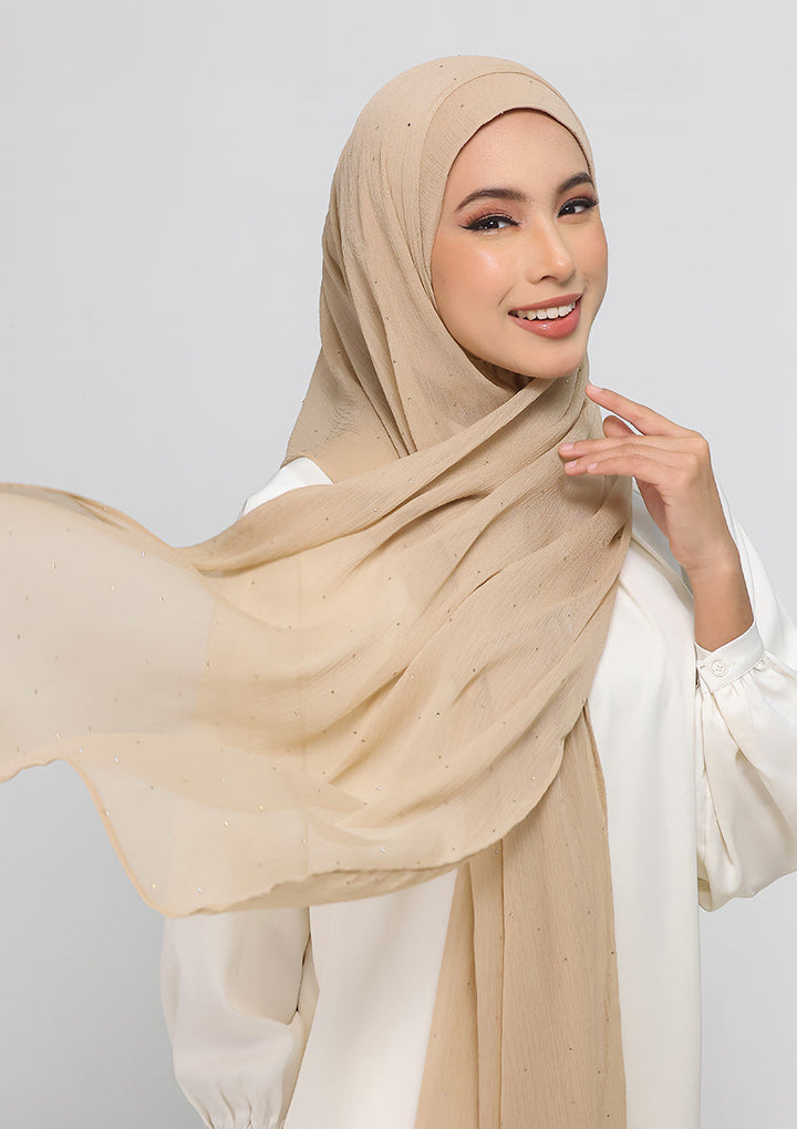 Neutral Beige Crystals - Crinkled Chiffon