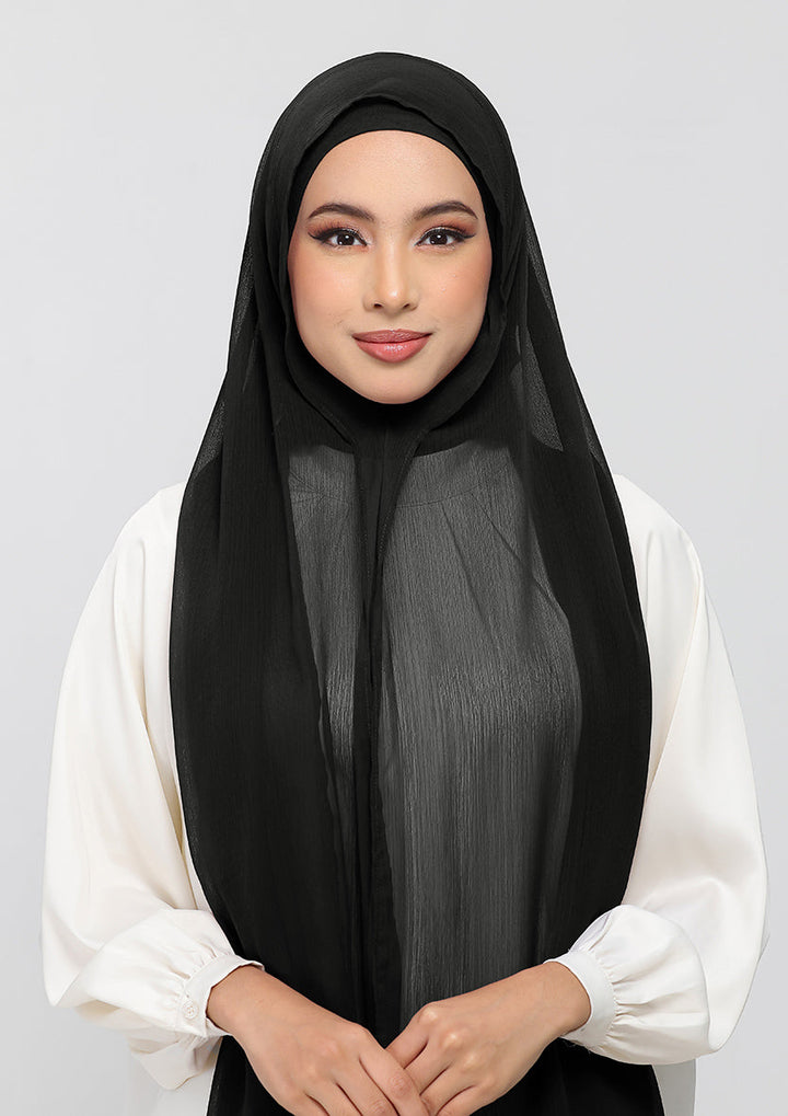 Jet Black - Crepe Chiffon - Instant Hijab With Inner