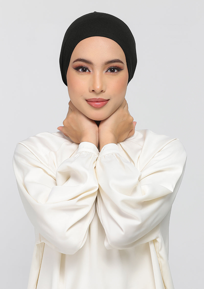 Jet Black - Crepe Chiffon - Instant Hijab With Inner