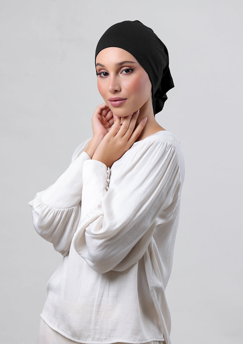 Jet Black - Crepe Chiffon - Instant Hijab With Inner