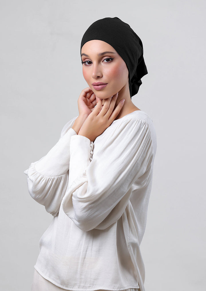 Jet Black - Crepe Chiffon - Instant Hijab With Inner