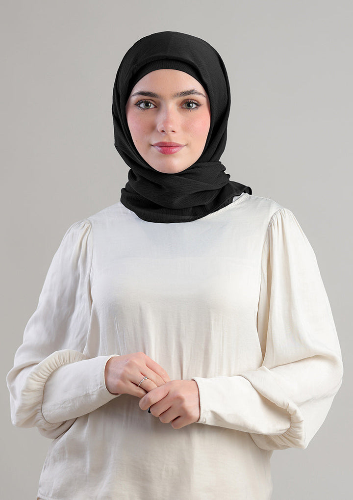 Jet Black - Crepe Chiffon - Instant Hijab With Inner