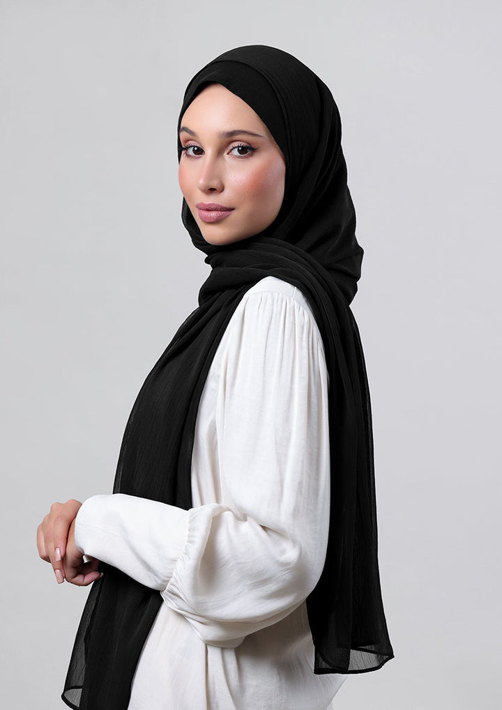 Jet Black - Crepe Chiffon - Instant Hijab With Inner