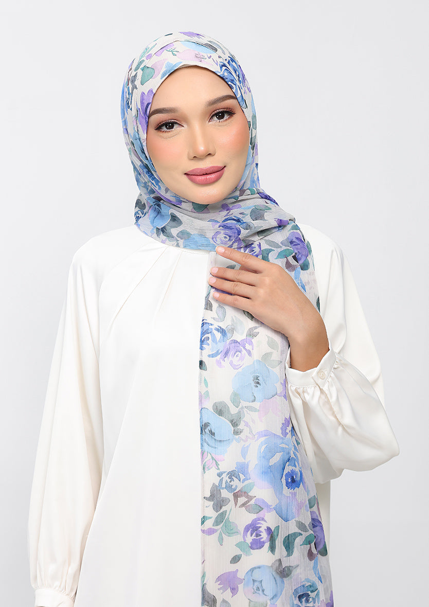Fleurie Blue - Instant Hijab With Inner