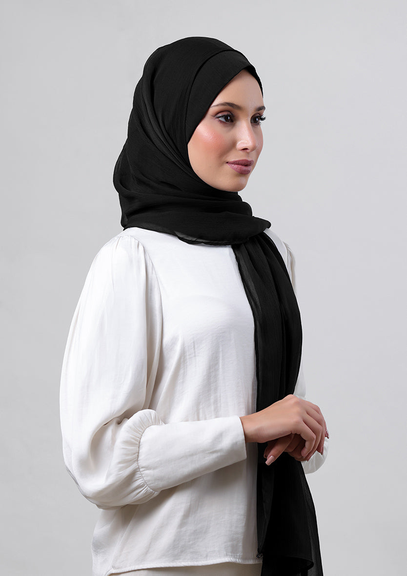 Jet Black - Crepe Chiffon - Instant Hijab With Inner