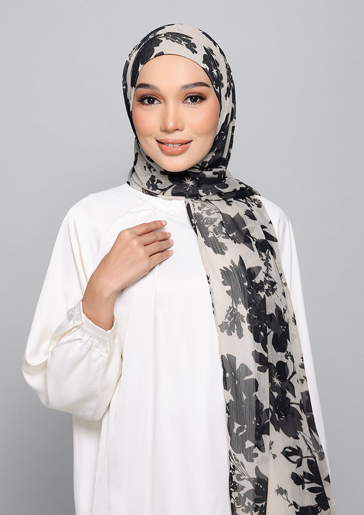 Black Bouquet - Instant Hijab With Inner