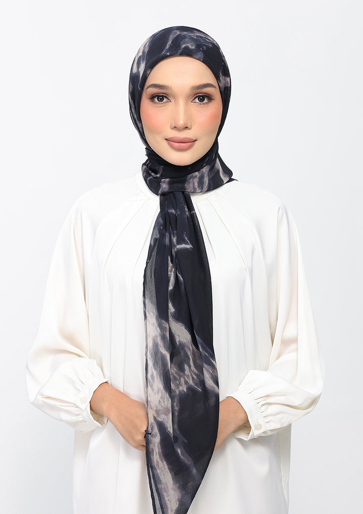 Black Marble-Printed Crinkled Chiffon