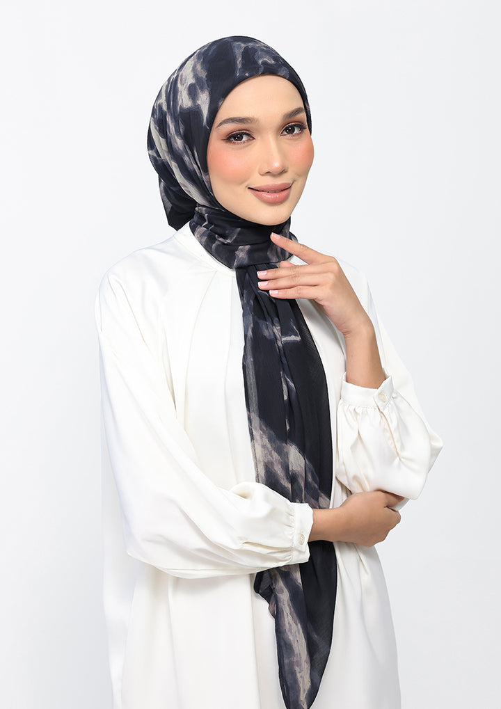 Black Marble-Printed Crinkled Chiffon