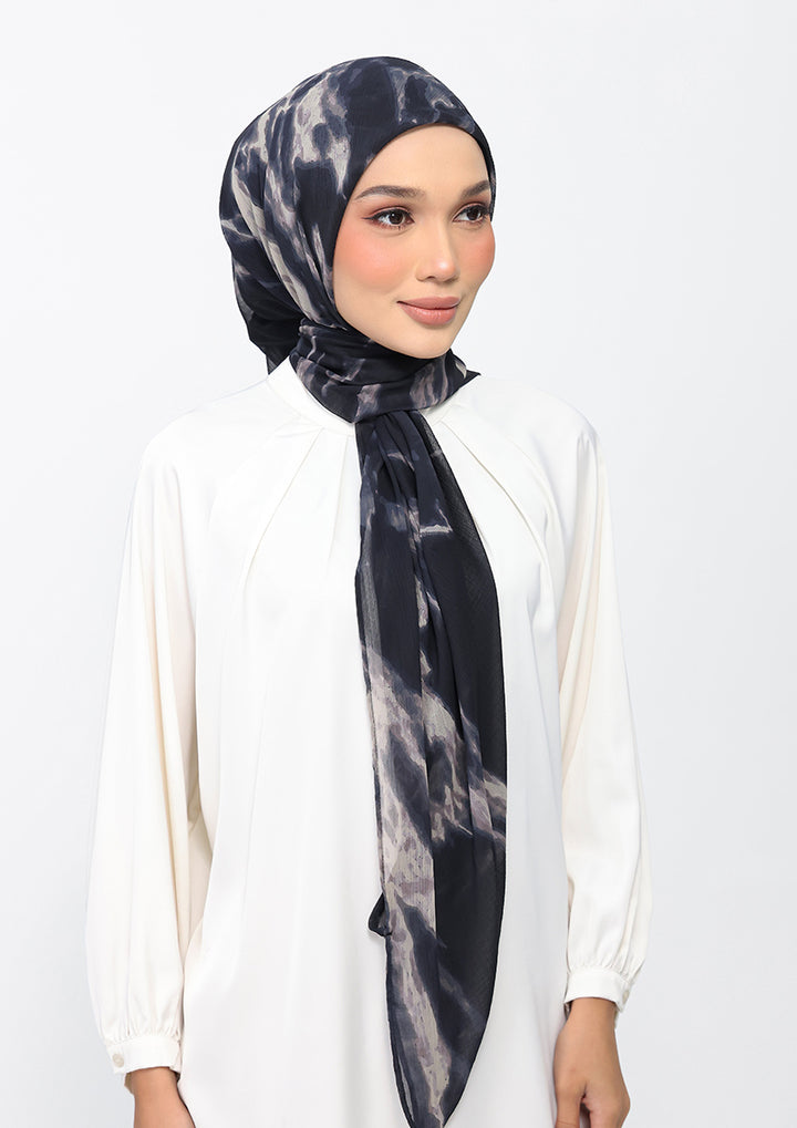 Black Marble-Printed Crinkled Chiffon