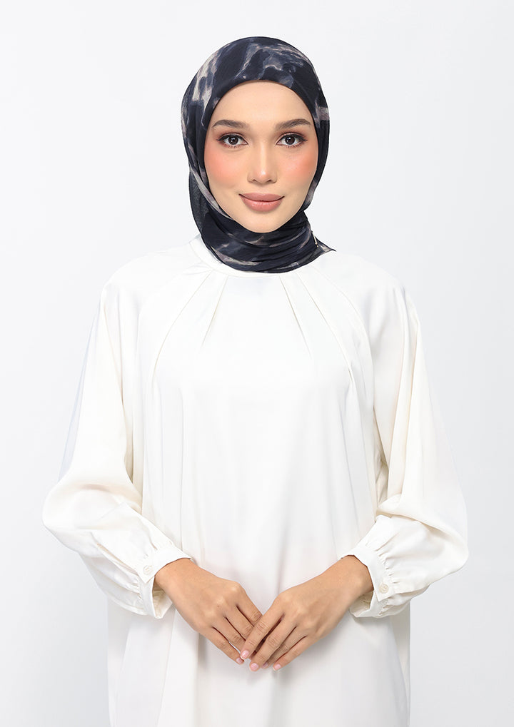 Black Marble-Printed Crinkled Chiffon