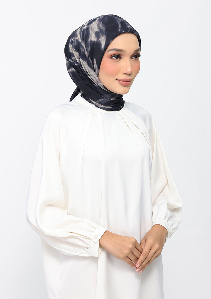 Black Marble-Printed Crinkled Chiffon