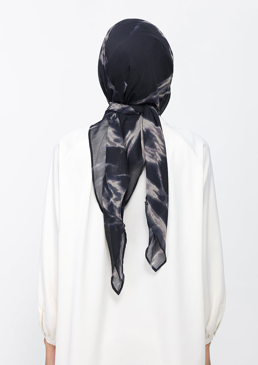 Black Marble-Printed Crinkled Chiffon