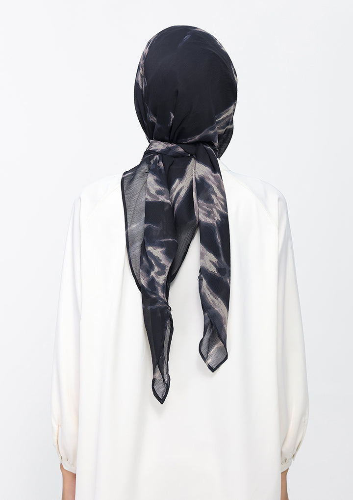 Black Marble-Printed Crinkled Chiffon