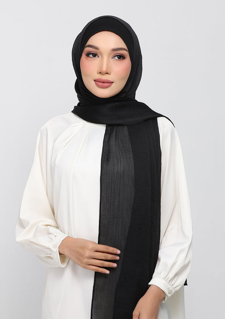 Black Satin Crinkled - Instant Hijab Set with Inner