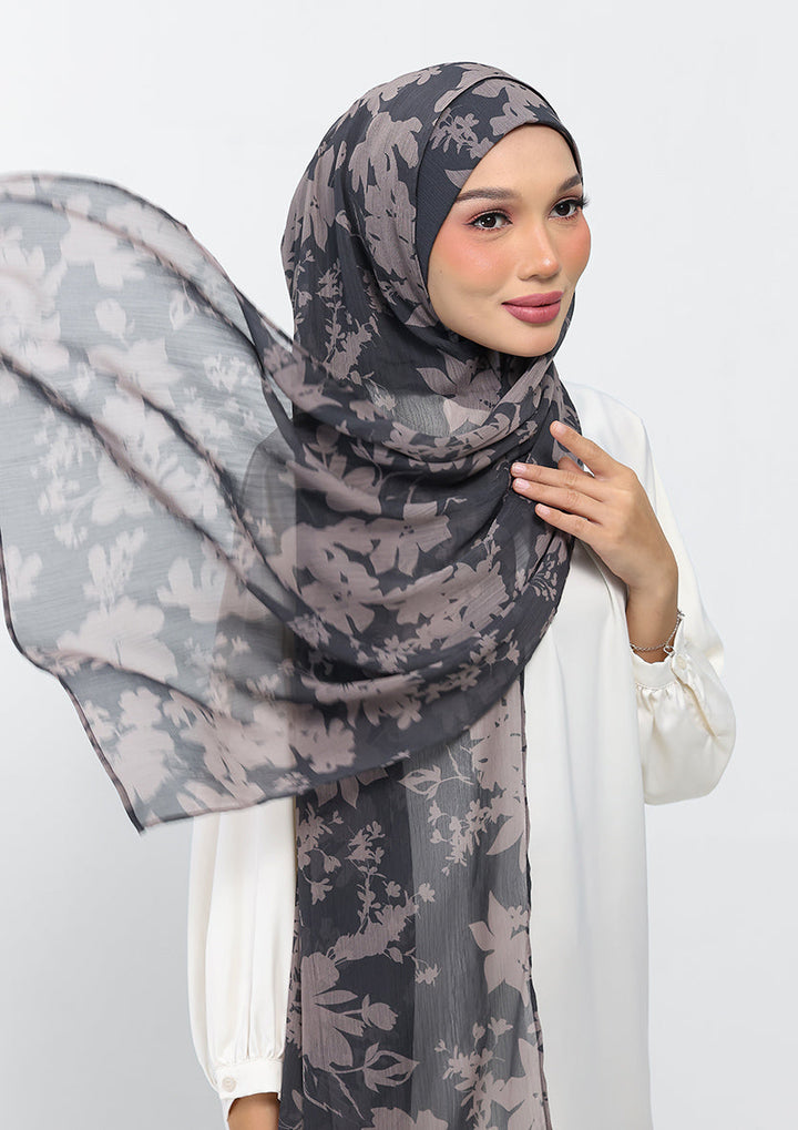 Grey Bouquet - Instant Hijab With Inner