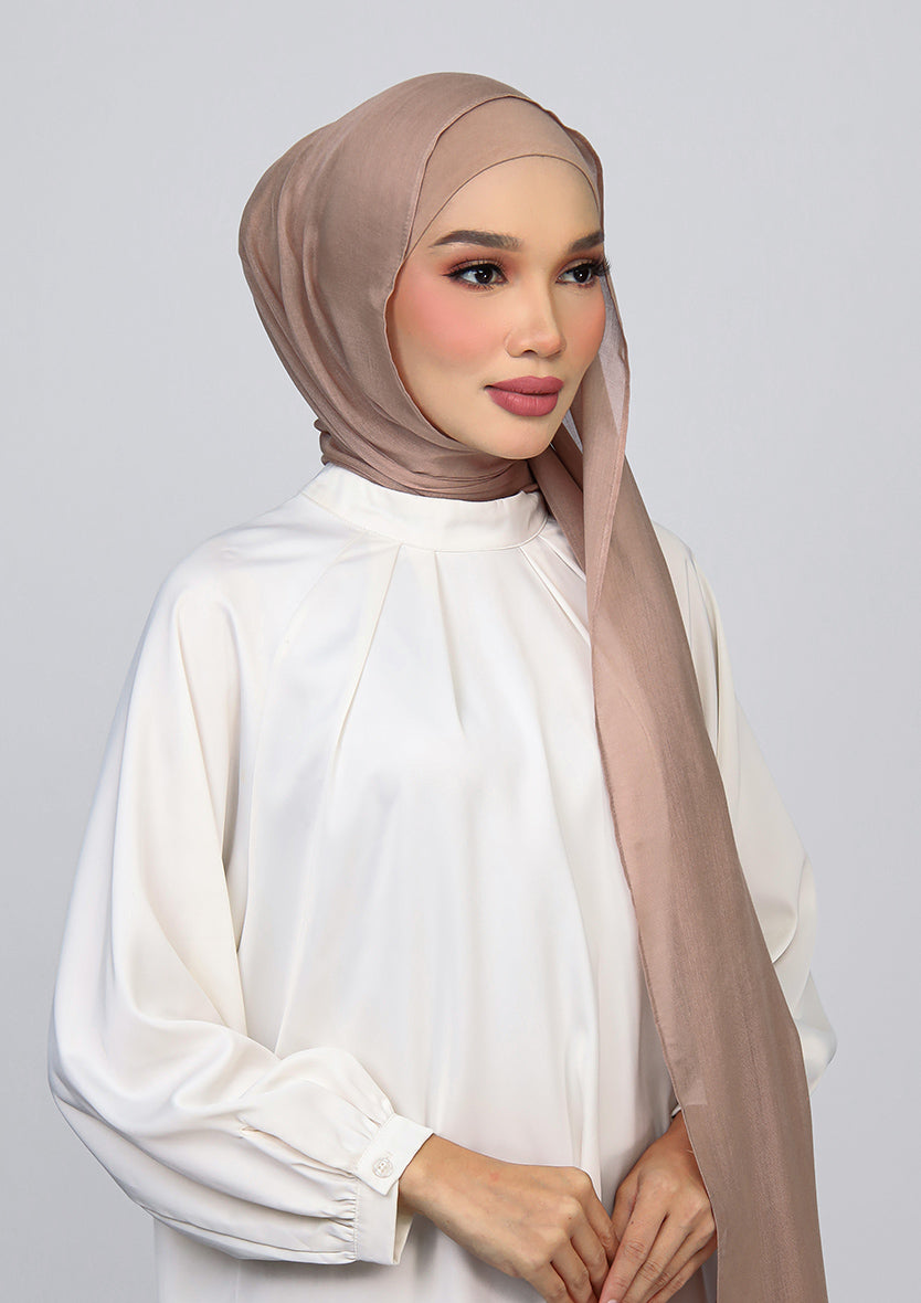 Taupe Brown - Modal Woven Shawl Set with Inner