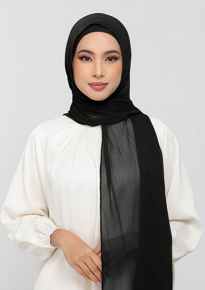 Jet Black - Crepe Chiffon - Instant Hijab With Inner