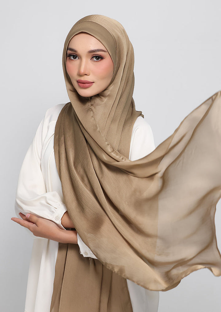 Dark Khaki Satin Crinkled - Instant Hijab Set with Inner