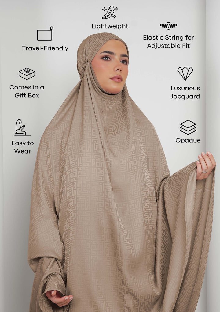 Monogram Khaki-Women prayer set-Plain Jacquard Satin