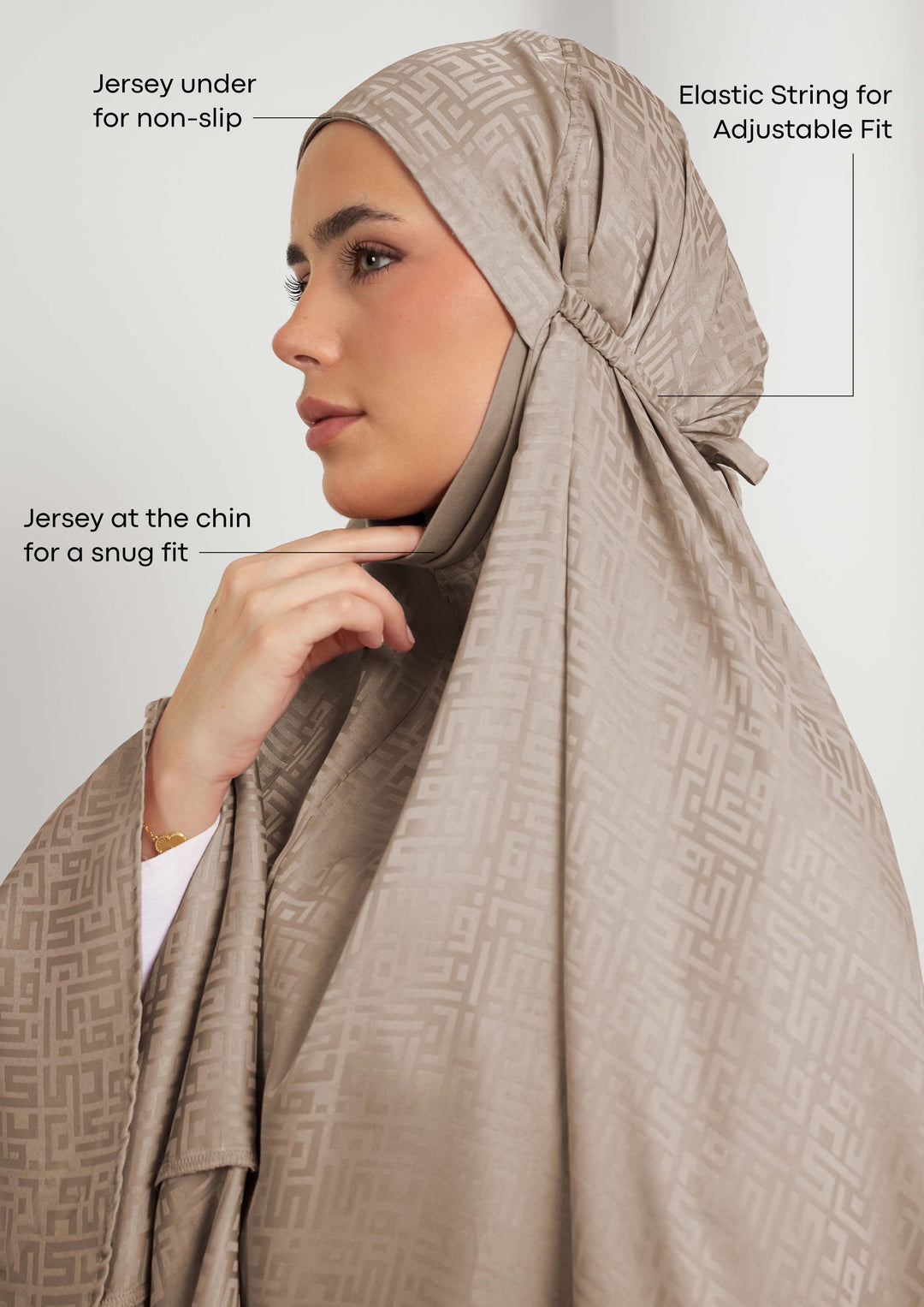 Monogram Khaki-Women prayer set-Plain Jacquard Satin