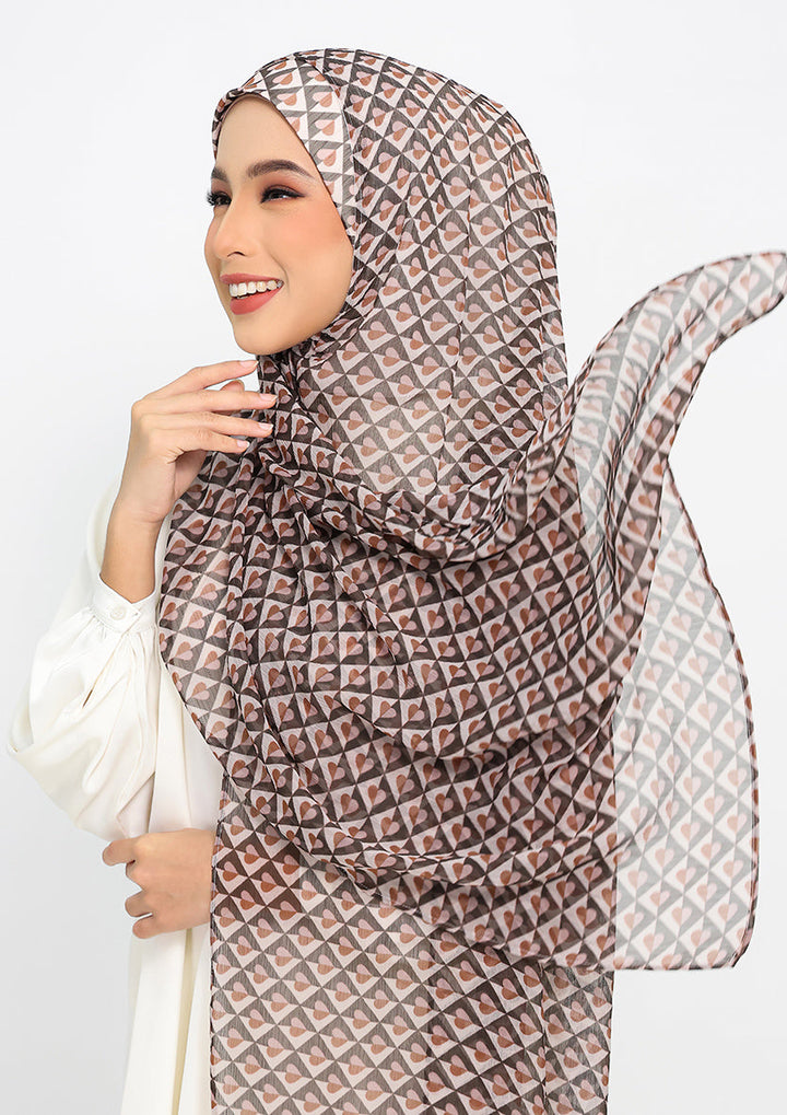 Hearts Beige - Instant Hijab With Inner