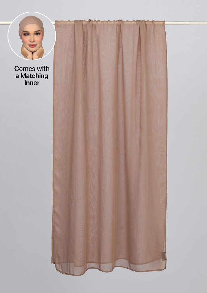 Taupe Brown - Modal Woven Shawl Set with Inner