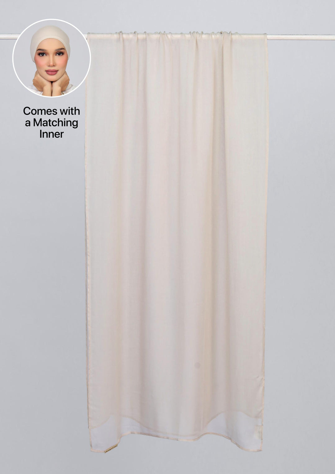 Light Beige - Modal Woven Shawl Set with Inner