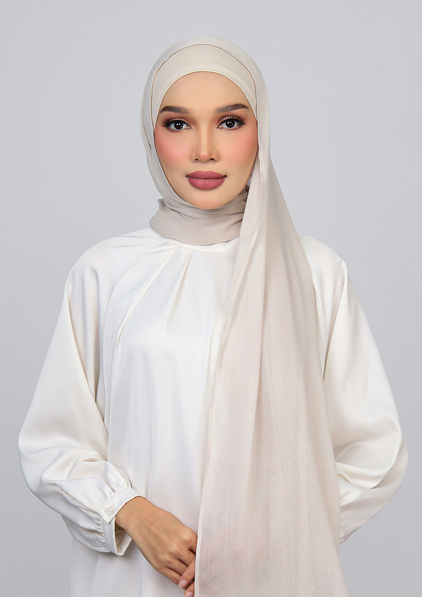 Light Beige - Modal Woven Shawl Set with Inner