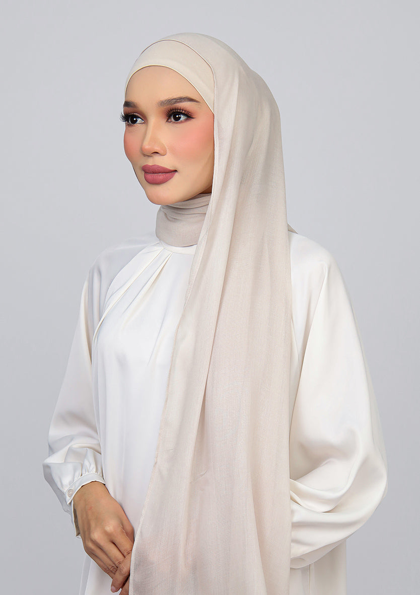 Light Beige - Modal Woven Shawl Set with Inner