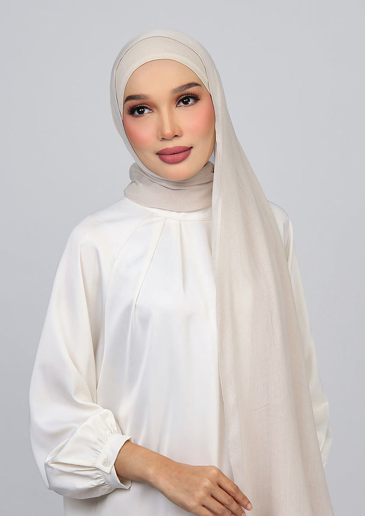 Light Beige - Modal Woven Shawl Set with Inner
