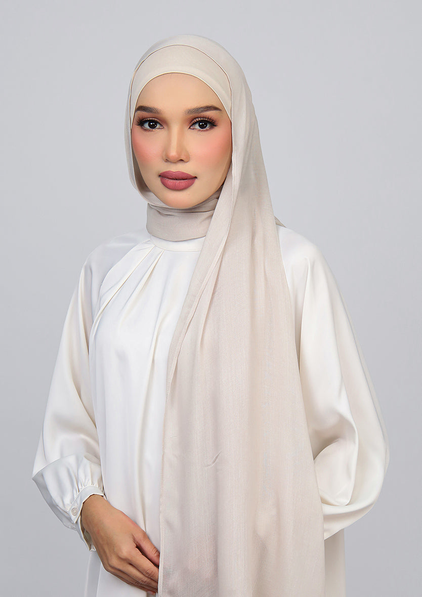 Light Beige - Modal Woven Shawl Set with Inner