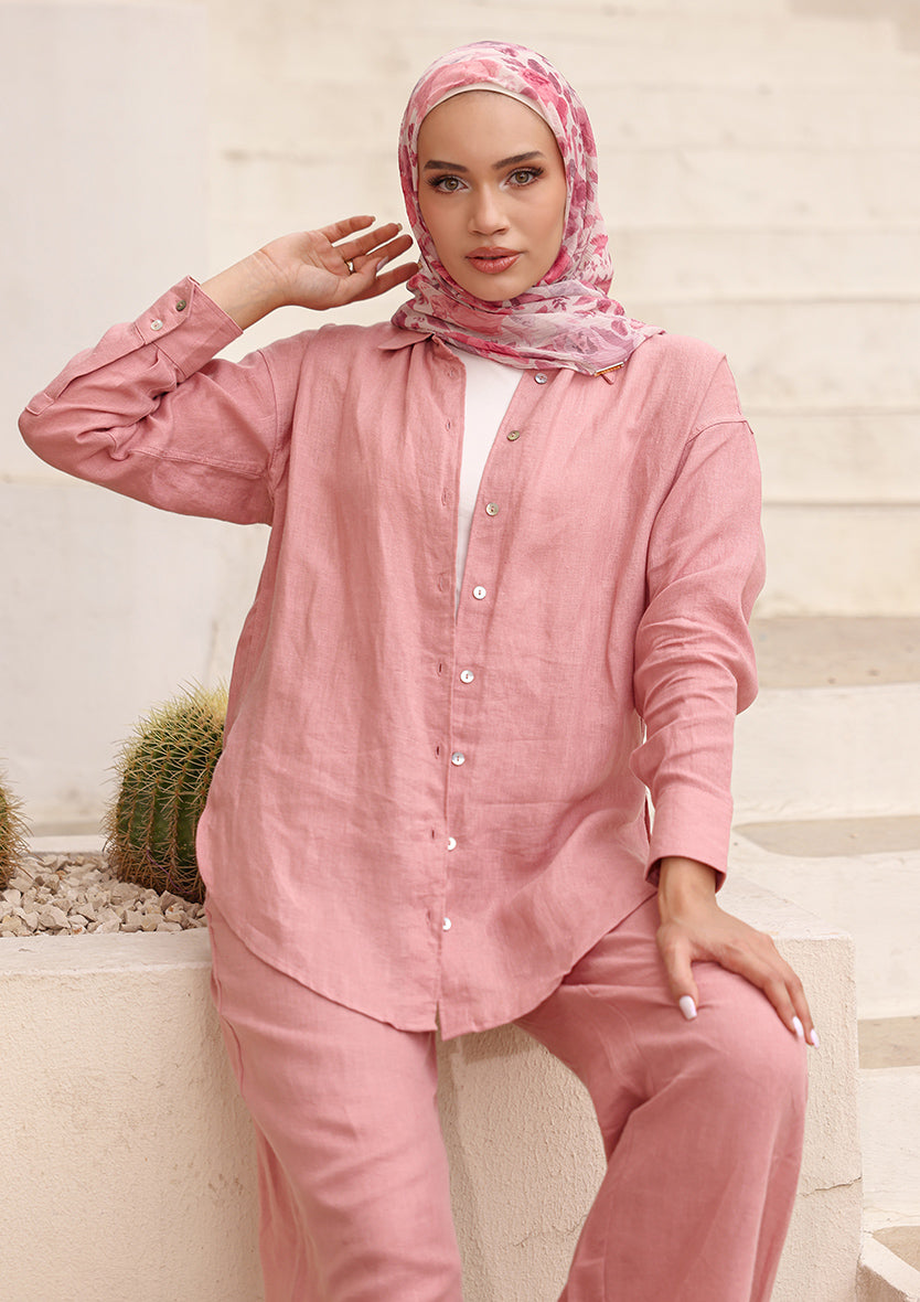 100% Italian Linen Set - Pink