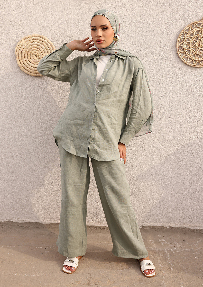 100% Italian Linen Set - Sage Green