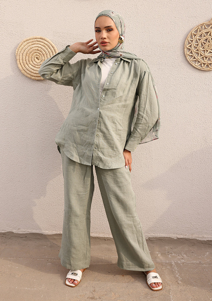 100% Italian Linen Set - Sage Green