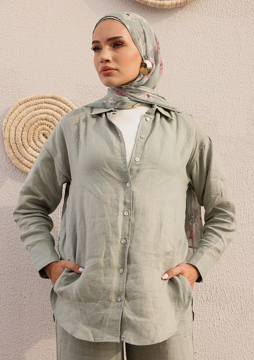 100% Italian Linen Set - Sage Green
