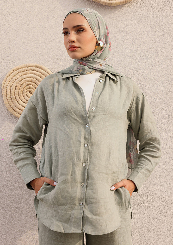 100% Italian Linen Set - Sage Green