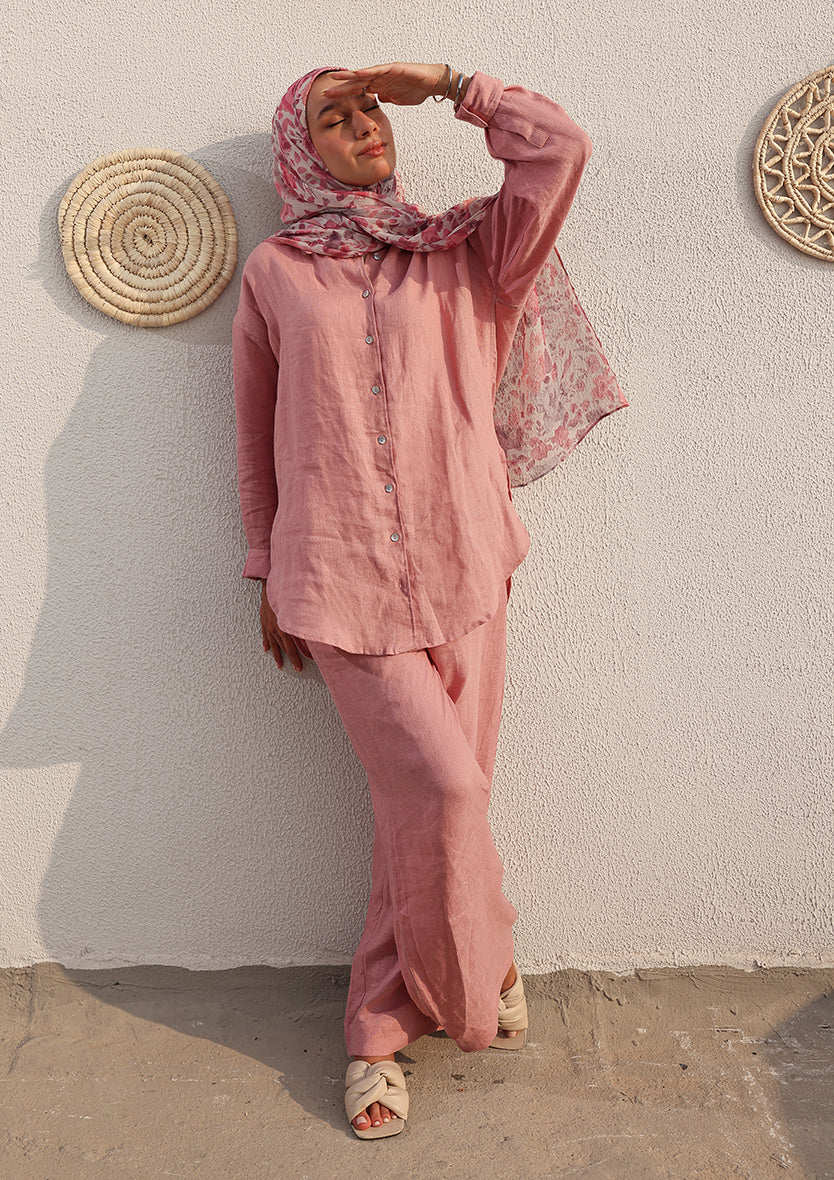 100% Italian Linen Set - Pink