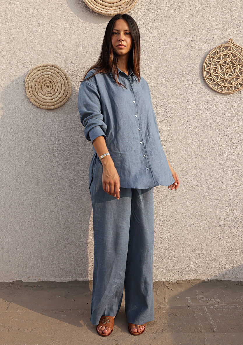 100% Italian Linen Set - Blue