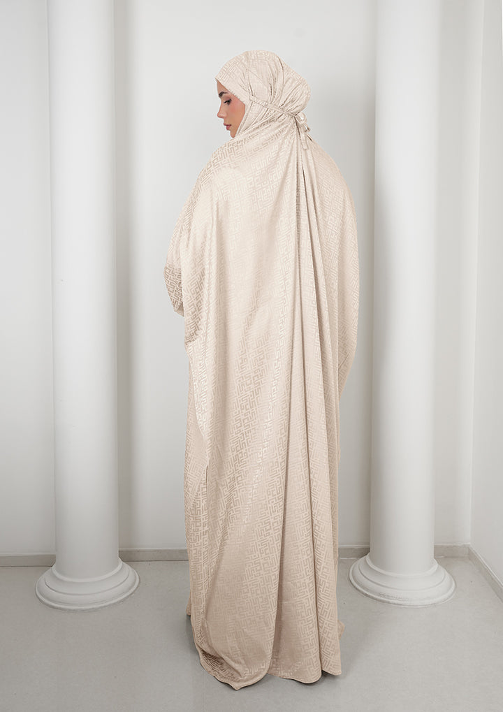 Monogram Light Beige - Women Gown - Plain Jacquard Satin
