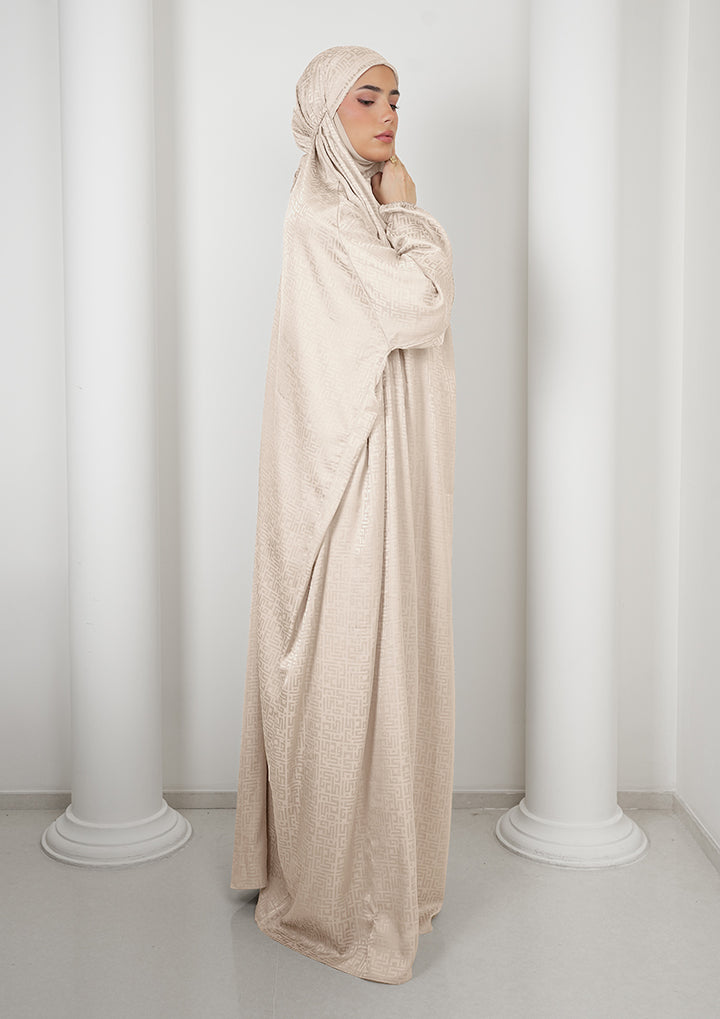 Monogram Light Beige - Women Gown - Plain Jacquard Satin