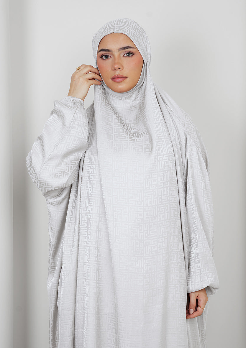 Monogram Light Gray - Women Gown - Plain Jacquard Satin