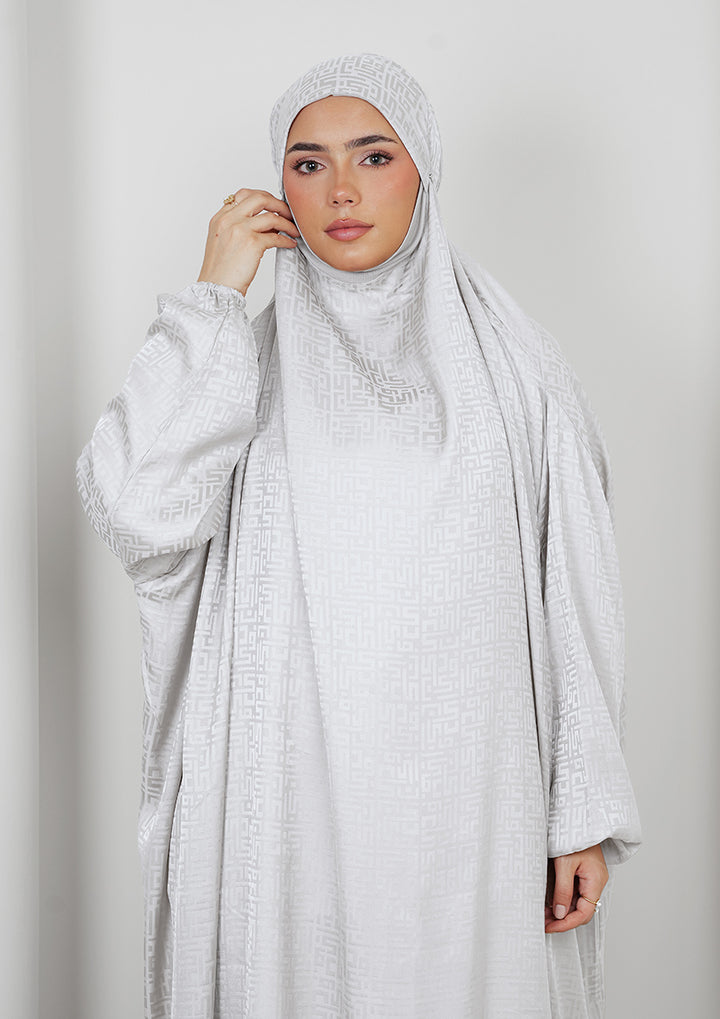 Monogram Light Gray - Women Gown - Plain Jacquard Satin