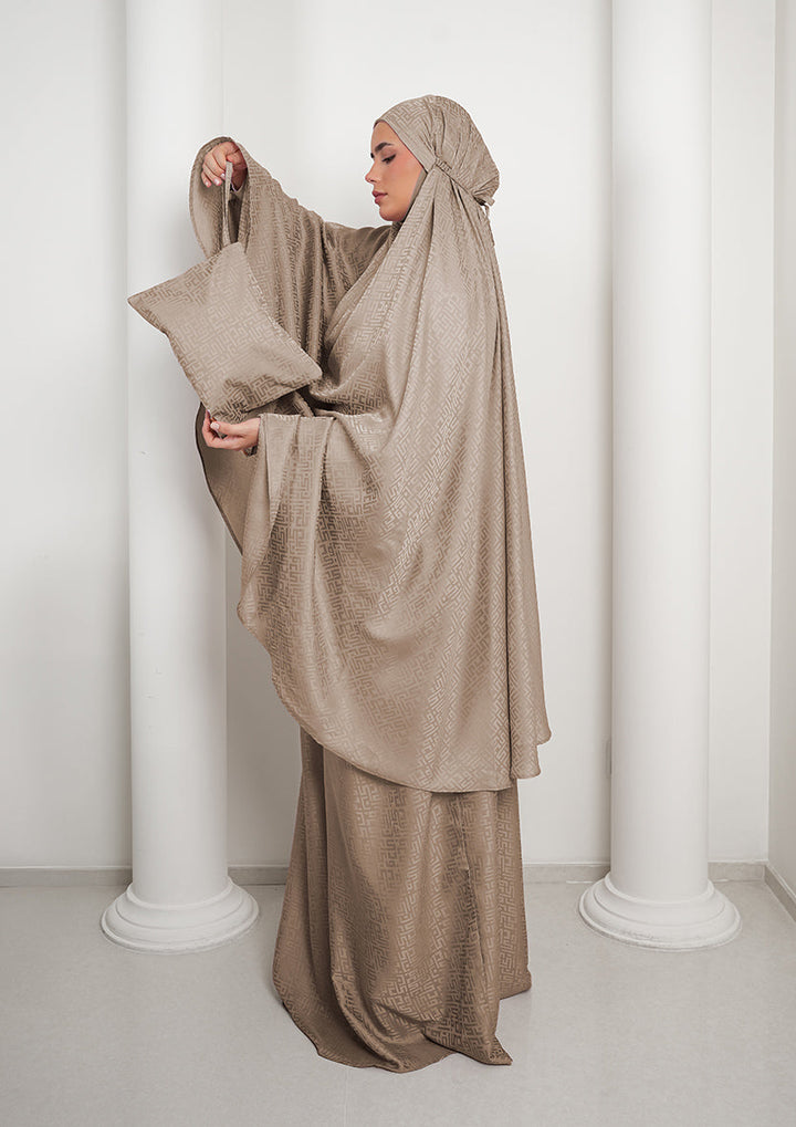 Monogram Khaki-Women prayer set-Plain Jacquard Satin