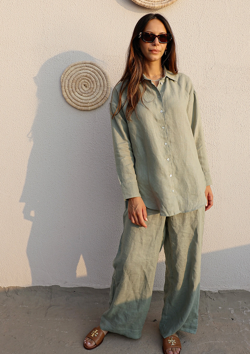 100% Italian Linen Set - Sage Green
